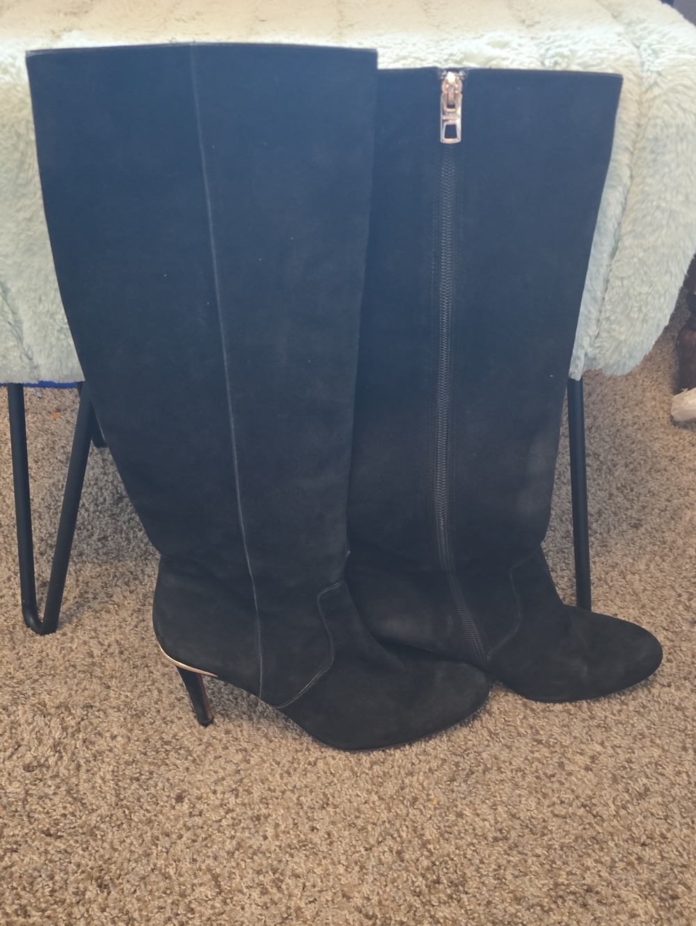Coach "Roma" Black Suede Stiletto Boots with Gold Heel Detail 🖤✨